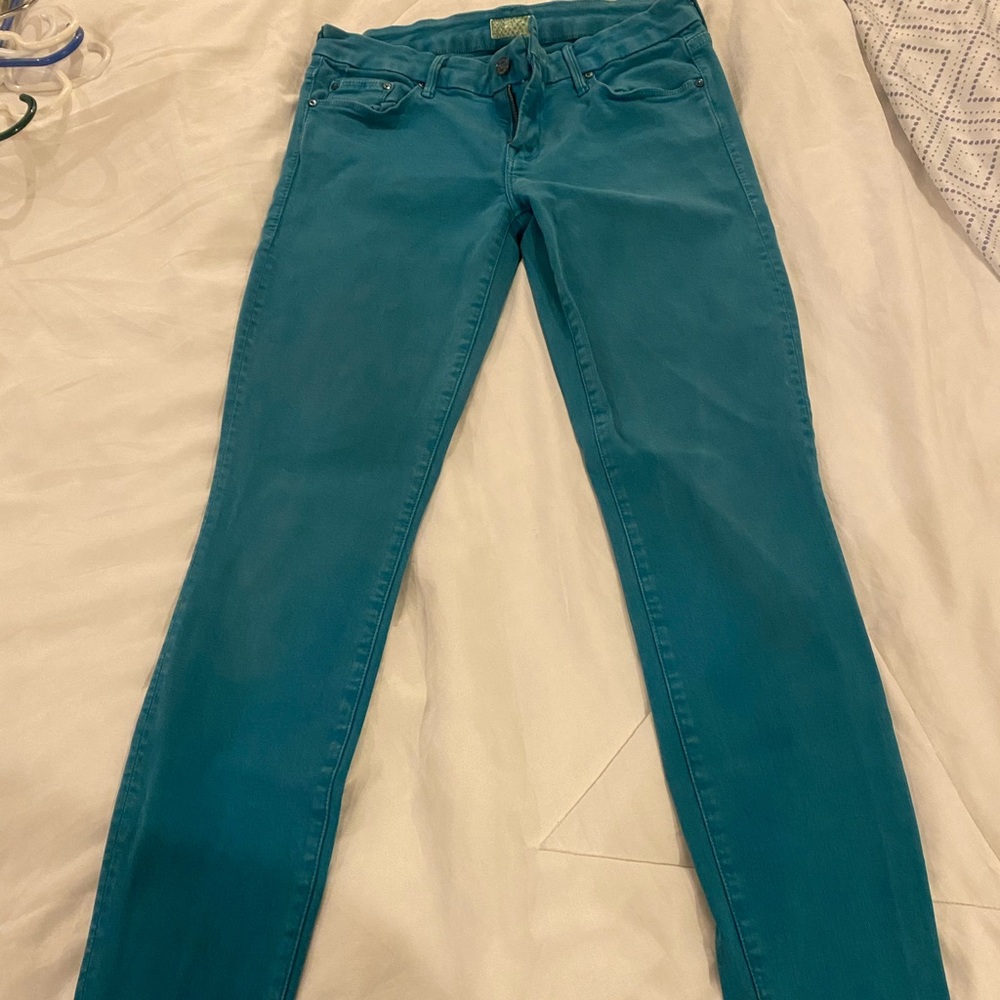 MOTHER “The Looker- Games Girls Play” teal jeans